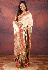 Beige Kani Silk Saree With Blouse Piece - Adi Akshoy & Co.