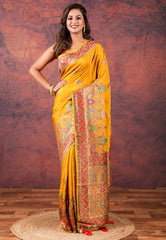 Yellow Kani Silk Saree With Blouse Piece - Adi Akshoy & Co.