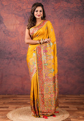 Yellow Kani Silk Saree With Blouse Piece - Adi Akshoy & Co.