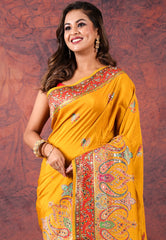 Yellow Kani Silk Saree With Blouse Piece - Adi Akshoy & Co.