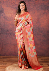 Red with multi colour design Kani Silk Saree With Blouse Piece - Adi Akshoy & Co.