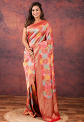 Red with multi colour design Kani Silk Saree With Blouse Piece - Adi Akshoy & Co.