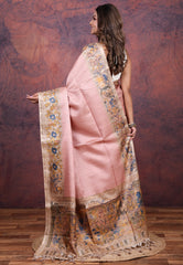 Pink Tussar Kalamkari Silk Saree with Blouse Piece - Adi Akshoy & Co.