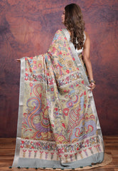 Beige Tussar Kalamkari Silk Saree with Blouse Piece - Adi Akshoy & Co.