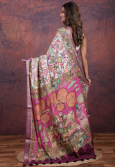 White Tussar Kalamkari Silk Saree with Blouse Piece - Adi Akshoy & Co.