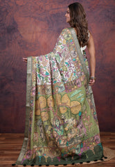 White Tussar Kalamkari Silk Saree with Blouse Piece - Adi Akshoy & Co.