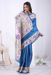 Deep Blue Tussar Silk Saree with Blouse Piece  – Adi Akshoy & Co.
