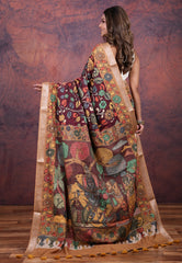 Maroon Tussar Kalamkari Silk Saree with Blouse Piece - Adi Akshoy & Co.
