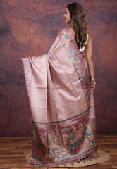 Mauve Tussar Kalamkari Silk Saree with Blouse Piece - Adi Akshoy & Co.