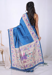 Deep Blue Tussar Silk Saree with Blouse Piece  – Adi Akshoy & Co.