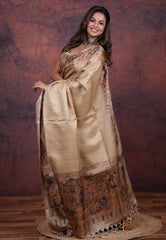Tussar Colour Tussar Kalamkari Silk Saree with Blouse Piece - Adi Akshoy & Co.