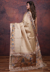 Tussar Colour Tussar Kalamkari Silk Saree with Blouse Piece - Adi Akshoy & Co.