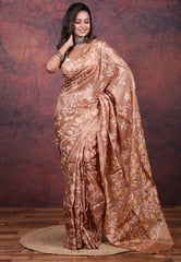 Brown Pure Tussar Dhakai Jamdani Saree with Blouse Piece
