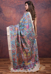 Multi Colour Tussar Kalamkari Silk Saree with Blouse Piece - Adi Akshoy & Co.
