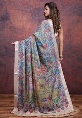 Multi Colour Tussar Kalamkari Silk Saree with Blouse Piece - Adi Akshoy & Co.