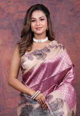 Onion Pink Tussar Kalamkari Silk Saree with Blouse Piece - Adi Akshoy & Co.