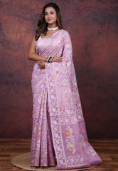 Purple Kora Silk Saree with Blouse Piece - Adi Akshoy & Co.