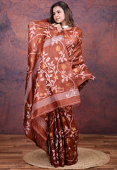 Maroon Pure Tussar Dhakai Jamdani Saree with Blouse Piece - Adi Akshoy & Co.