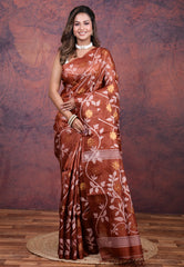 Maroon Pure Tussar Dhakai Jamdani Saree with Blouse Piece - Adi Akshoy & Co.