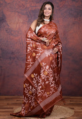 Maroon Pure Tussar Dhakai Jamdani Saree with Blouse Piece - Adi Akshoy & Co.