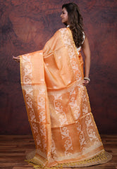 Orange Pure Tussar Dhakai Jamdani Saree with Blouse Piece - Adi Akshoy & Co.