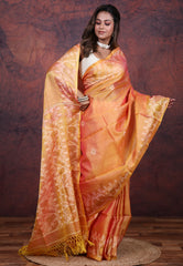 Orange Pure Tussar Dhakai Jamdani Saree with Blouse Piece - Adi Akshoy & Co.