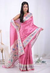 Onion Pink Tussar Silk Saree with Blouse Piece  – Adi Akshoy & Co.