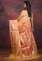 Orange Pure Tussar Dhakai Jamdani Saree with Blouse Piece - Adi Akshoy & Co.