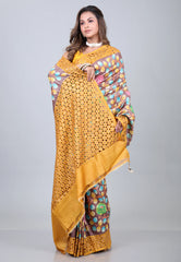 Gray Pure Tussar Kantha Silk Saree With Blouse Piece - Adi Akshoy & Co.