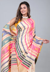 Peach Behrampur Ikkat Silk Saree With Blouse Piece - Adi Akshoy & Co.