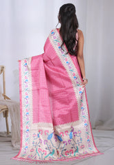 Onion Pink Tussar Silk Saree with Blouse Piece  – Adi Akshoy & Co.