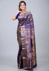 Purple Pure Baluchuri Sornochuri Silk Saree with Blouse Piece - Adi Akshoy & Co.