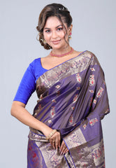 Purple Pure Baluchuri Sornochuri Silk Saree with Blouse Piece - Adi Akshoy & Co.