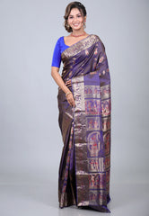 Purple Pure Baluchuri Sornochuri Silk Saree with Blouse Piece - Adi Akshoy & Co.