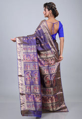 Purple Pure Baluchuri Sornochuri Silk Saree with Blouse Piece - Adi Akshoy & Co.