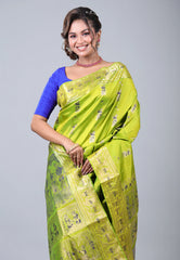 Parrot Green Pure Baluchuri Sornochuri Silk Saree with Blouse Piece - Adi Akshoy & Co.