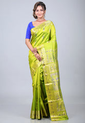 Parrot Green Pure Baluchuri Sornochuri Silk Saree with Blouse Piece - Adi Akshoy & Co.