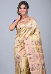 Tussar Colour Pure Baluchuri Sornochuri Silk Saree with Blouse Piece - Adi Akshoy & Co.