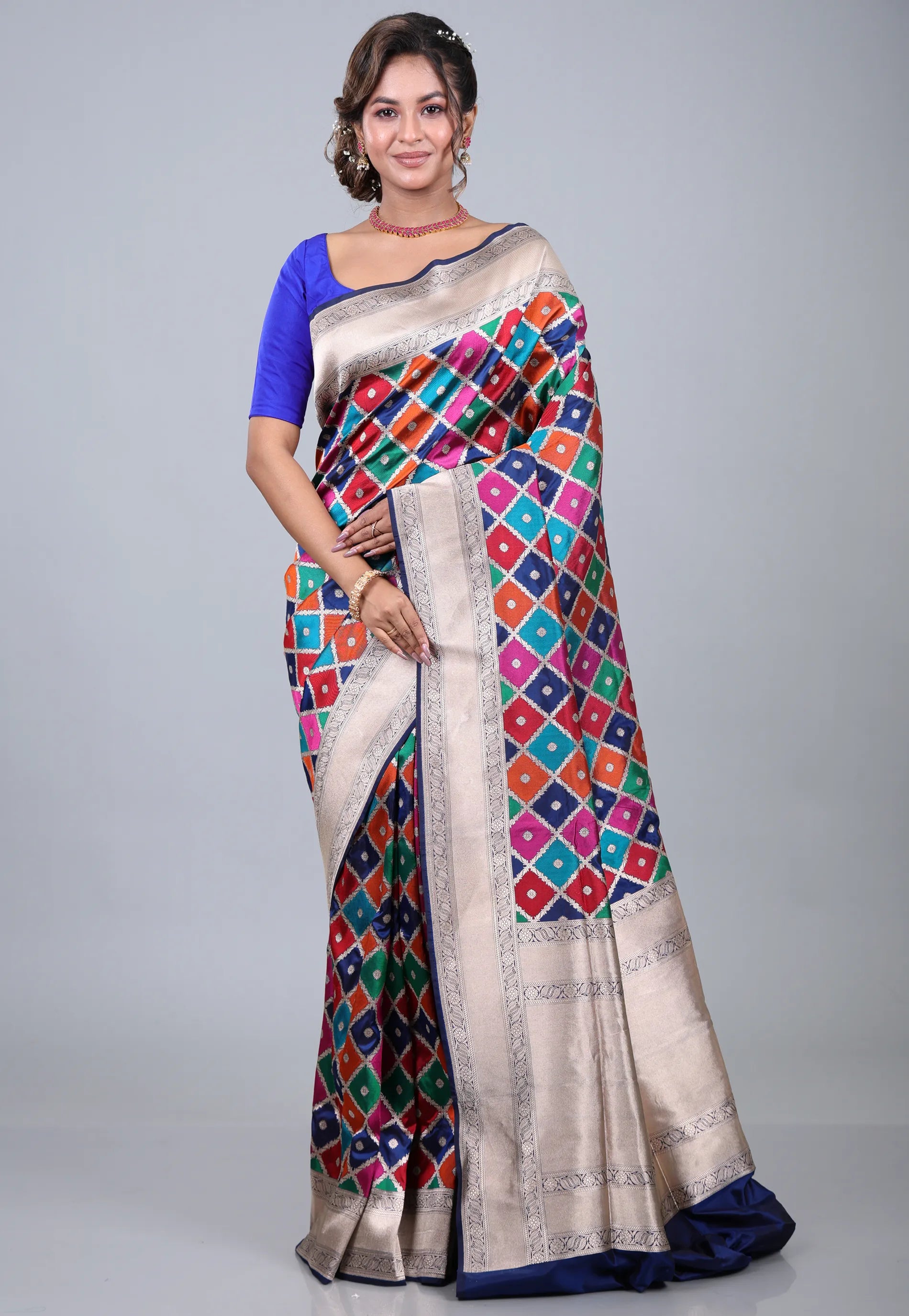 Multi Colour Pure Exclusive Rangkat Katan Silk Saree With Blouse Piece - Adi Akshoy & Co.