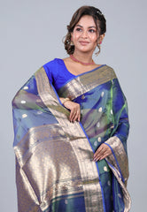 Cross Blue Pure Tissue Katan Silk Saree with Blouse Piece - Adi Akshoy & Co.
