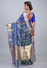 Cross Blue Pure Tissue Katan Silk Saree with Blouse Piece - Adi Akshoy & Co.
