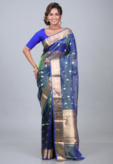Cross Blue Pure Tissue Katan Silk Saree with Blouse Piece - Adi Akshoy & Co.