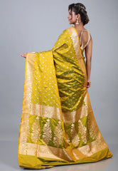 Cross Olive Pastel Banarasi Saree With Blouse Piece - Adi Akshoy & Co.