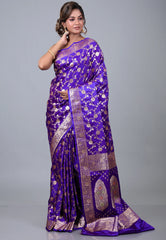 Purple Wedding Jaal Banarasi Silk Saree with Blouse Piece - Adi Akshoy & Co.
