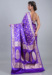 Purple Wedding Jaal Banarasi Silk Saree with Blouse Piece - Adi Akshoy & Co.