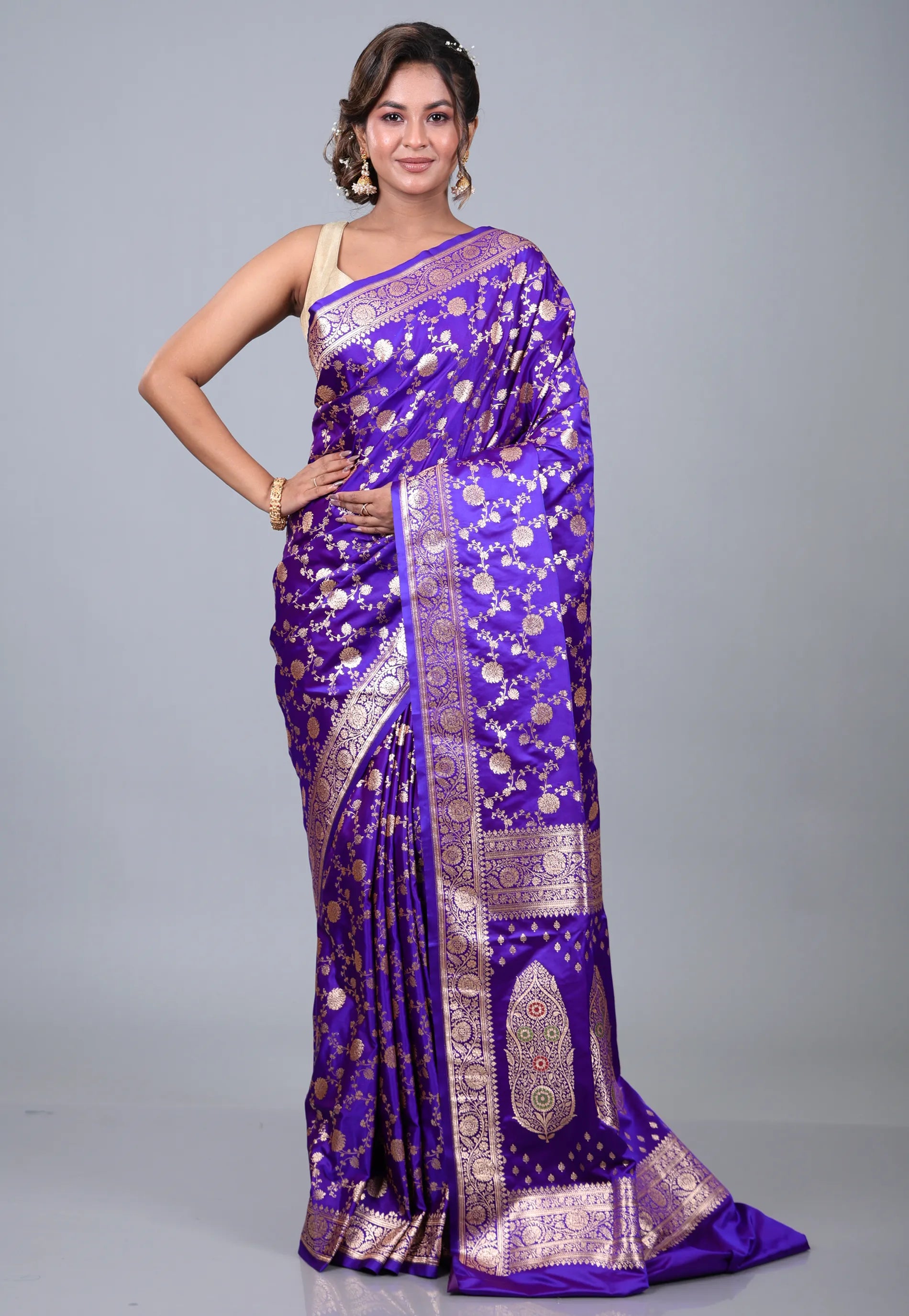 Purple Wedding Jaal Banarasi Silk Saree with Blouse Piece - Adi Akshoy & Co.