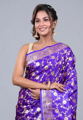 Purple Wedding Jaal Banarasi Silk Saree with Blouse Piece - Adi Akshoy & Co.