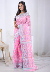Pink Dhakai Jamdani Cotton Saree without Blouse Piece  – Adi Akshoy & Co.
