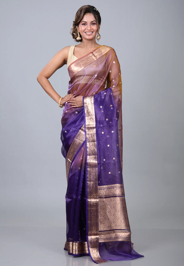 Cross Purple Pure Tissue Katan Silk Saree with Blouse Piece - Adi Akshoy & Co.