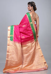 Rani Pink Kanjivaram Silk Saree with Blouse Piece - Adi Akshoy & Co.